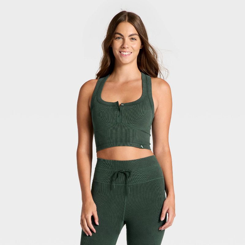 slide 1 of 3, Women's Seamless Henley Tank Top - JoyLab™ Forest Green M, 1 ct