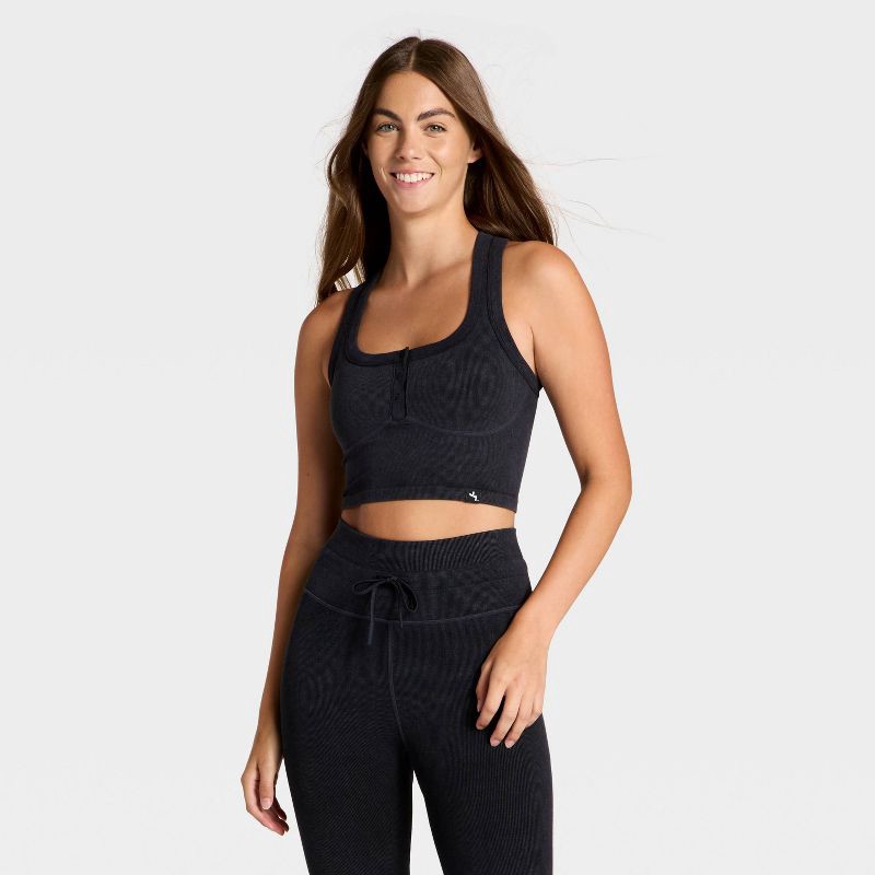 slide 1 of 3, Women's Seamless Henley Tank Top - JoyLab™ Black XXL, 1 ct