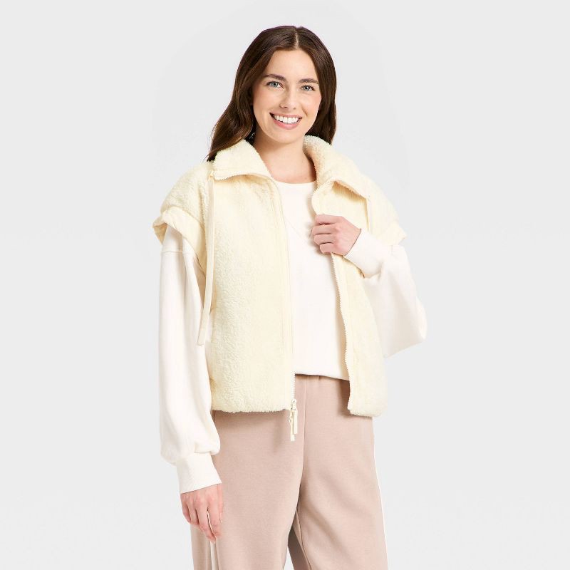 slide 1 of 3, Women's High Pile & Puffer Mix Vest - JoyLab™ Cream XL, 1 ct