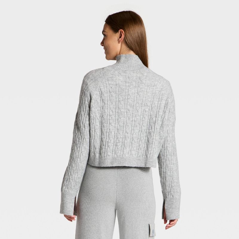 slide 2 of 3, Women's Mock Neck Cable Knit Sweater - JoyLab™ Heathered Gray XXS, 1 ct