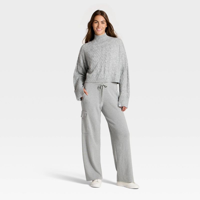 slide 3 of 3, Women's Mock Neck Cable Knit Sweater - JoyLab™ Heathered Gray XXS, 1 ct