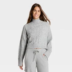 Women's Mock Neck Cable Knit Sweater - JoyLab™ Heathered Gray L