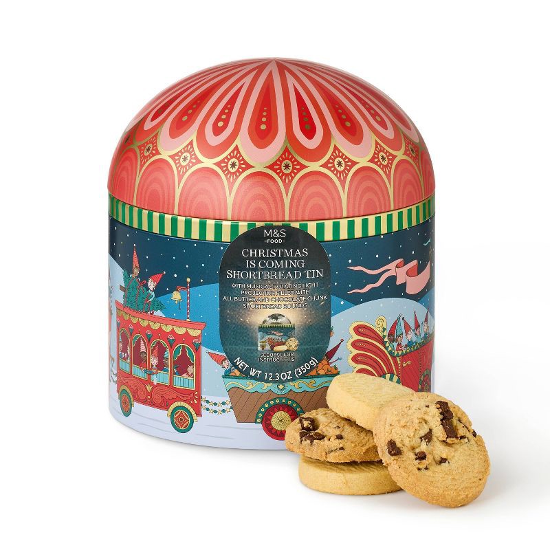 slide 1 of 3, M&S Christmas is Coming Projector Cookies Tin - 12.35oz, 12.35 oz