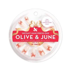 Olive & June Press-On Fake Nails - M Oval - Vintage Holiday Bows - 42ct