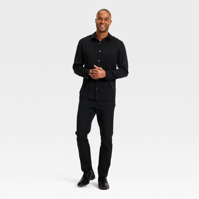 slide 3 of 3, Men's Long Sleeve Crinkle Dress Shirt - Goodfellow & Co™ Black S, 1 ct