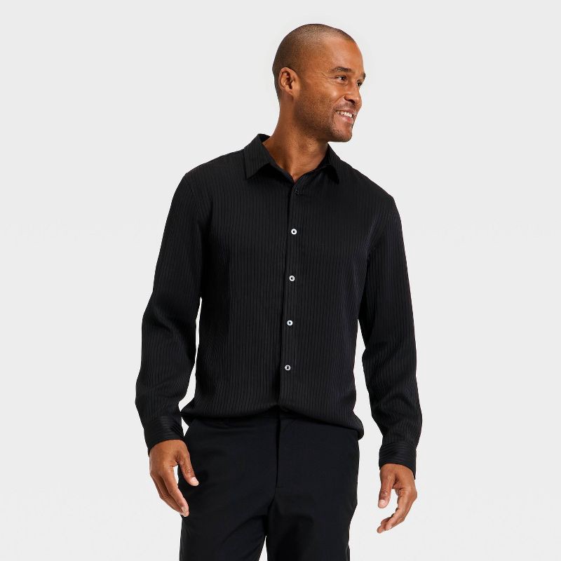 slide 1 of 3, Men's Long Sleeve Crinkle Dress Shirt - Goodfellow & Co™ Black S, 1 ct