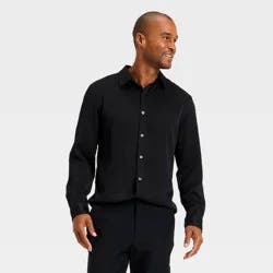 Men's Long Sleeve Crinkle Dress Shirt - Goodfellow & Co™ Black S