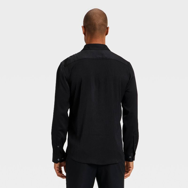 slide 2 of 3, Men's Long Sleeve Crinkle Dress Shirt - Goodfellow & Co™ Black M, 1 ct
