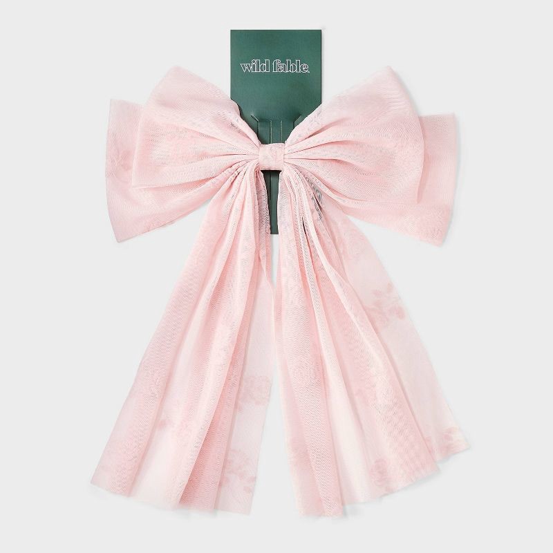 slide 2 of 3, Flocked Bow Hair Clip - Wild Fable™ Pink, 1 ct
