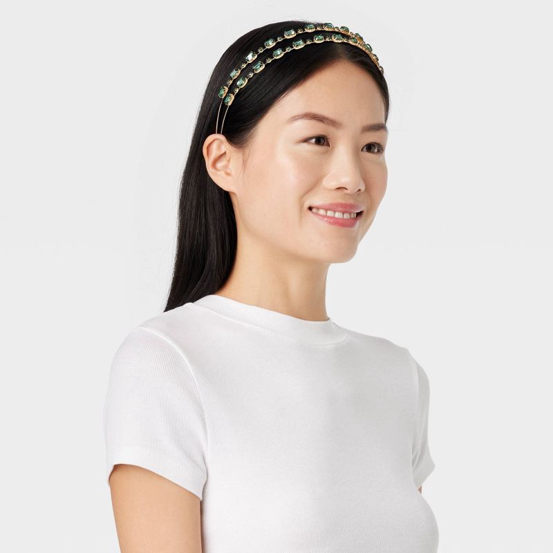 slide 2 of 3, Two Row Stone Headband - A New Day™ Green, 1 ct
