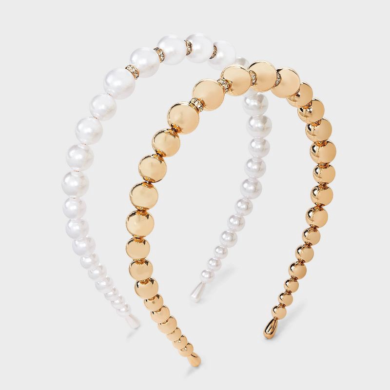 slide 2 of 3, Beaded Headband 2 pk - A New Day™ Pearl/Gold, 2 ct