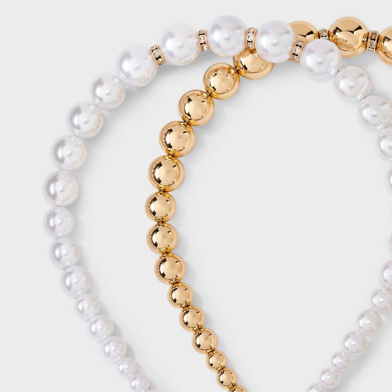 slide 3 of 3, Beaded Headband 2 pk - A New Day™ Pearl/Gold, 2 ct
