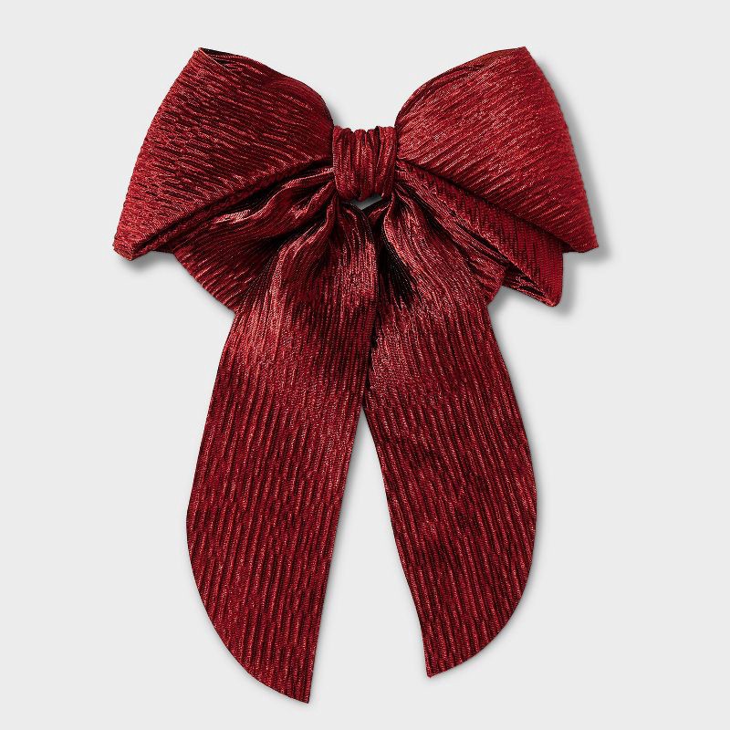 slide 1 of 3, Crinkle Satin Bow Hair Barrette - A New Day™ Red, 1 ct