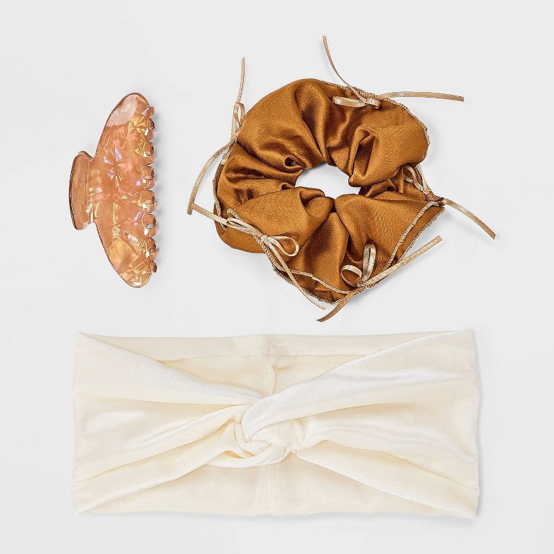 slide 2 of 4, Claw Clip Hair Twister and Headband Set 3 pc - A New Day™ Brown, 3 ct