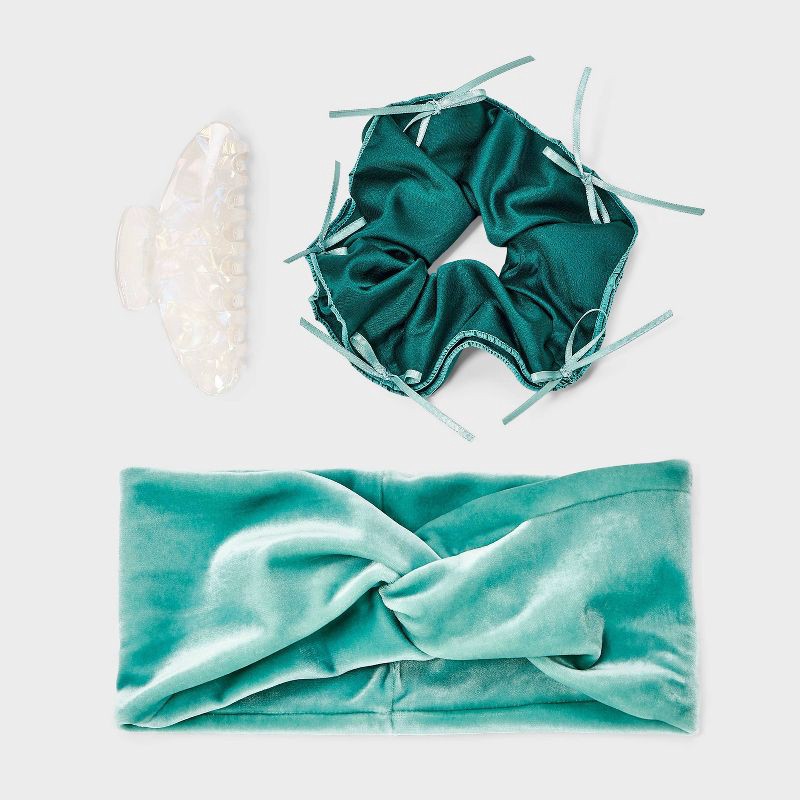 slide 1 of 4, Claw Clip Hair Twister and Headband Set 3 pc - A New Day™ Teal, 3 ct