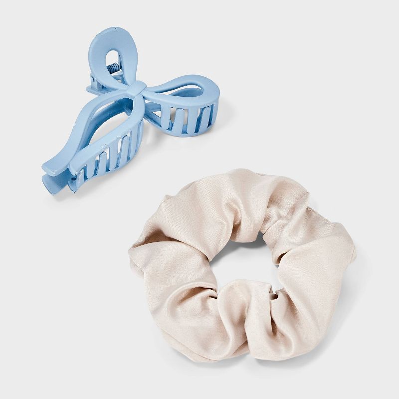 slide 2 of 4, Fleece Pouch Hair Bow Claw Clip Satin Hair Twister Spa Set - Wild Fable™ Pink, 1 ct