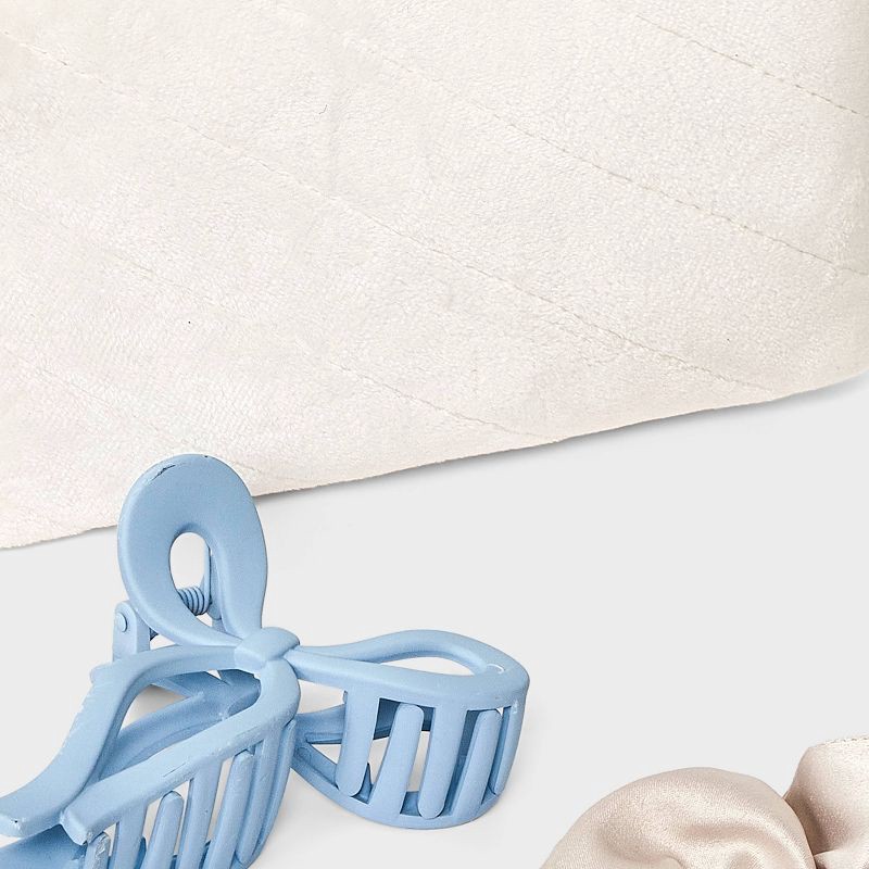 slide 4 of 4, Fleece Pouch Hair Bow Claw Clip Satin Hair Twister Spa Set - Wild Fable™ Pink, 1 ct