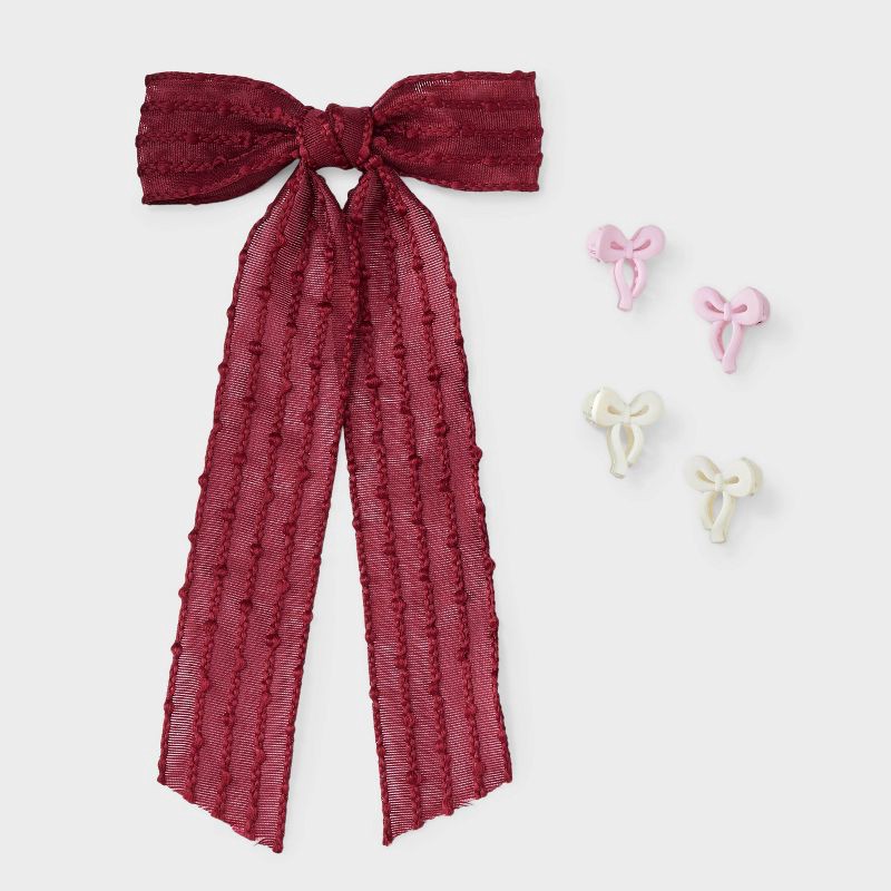 slide 2 of 4, Large Bow and Small Hair Clips Set 5 pc - Wild Fable™ Burgundy, 5 ct