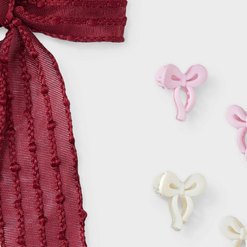 slide 4 of 4, Large Bow and Small Hair Clips Set 5 pc - Wild Fable™ Burgundy, 5 ct