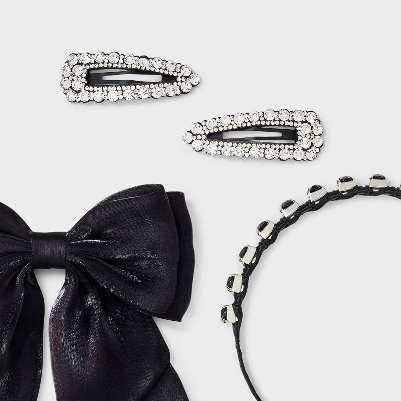 slide 4 of 4, Headband Barrette and Bow Set 3 pc - A New Day™ Black, 3 ct