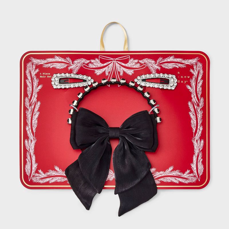 slide 1 of 4, Headband Barrette and Bow Set 3 pc - A New Day™ Black, 3 ct