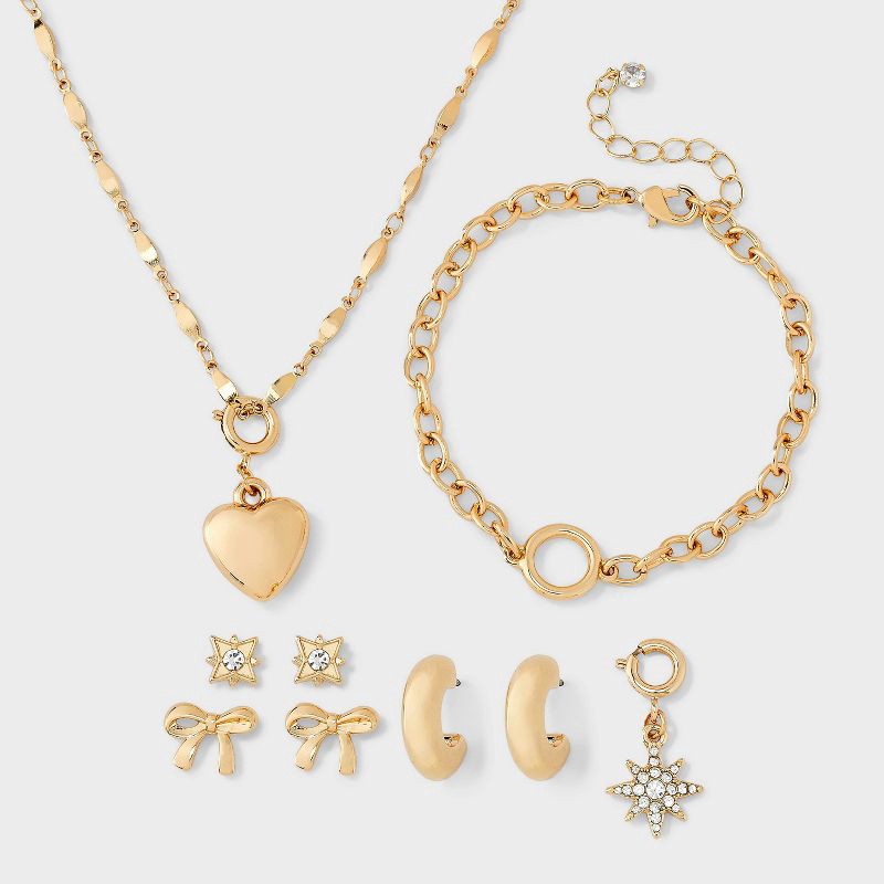 slide 1 of 4, Bow Jewelry Gift Set 7pc - A New Day™ Gold, 7 ct