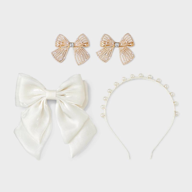 slide 2 of 4, Headband and Bow Barrettes Set 4 pk - A New Day™ Ivory, 4 ct