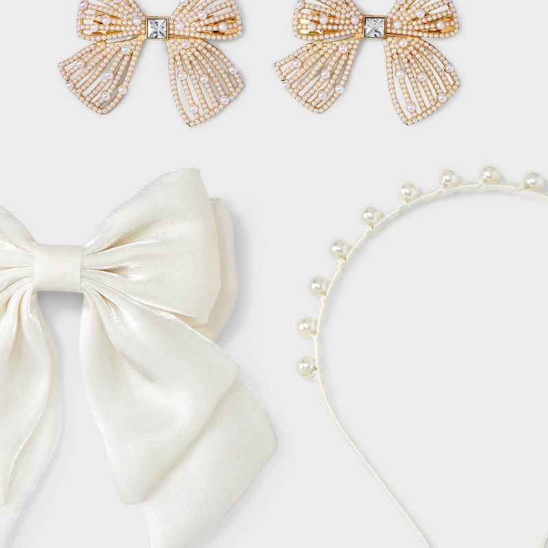 slide 4 of 4, Headband and Bow Barrettes Set 4 pk - A New Day™ Ivory, 4 ct