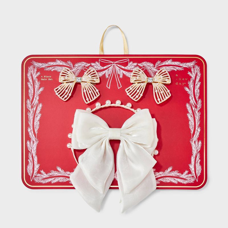 slide 1 of 4, Headband and Bow Barrettes Set 4 pk - A New Day™ Ivory, 4 ct