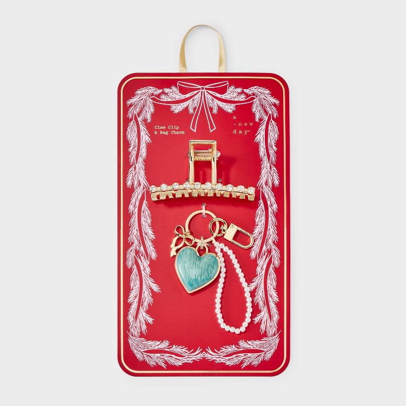 slide 1 of 4, Claw Hair Clip and Bag Charm Pearls - A New Day™ Gold, 1 ct