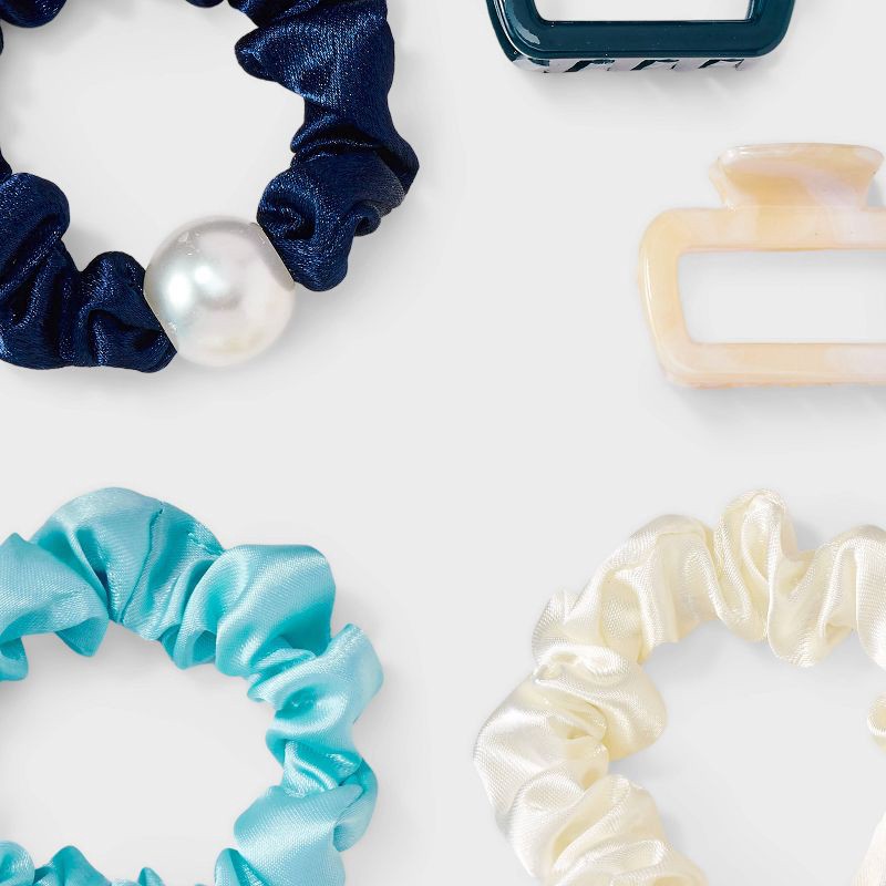 slide 4 of 4, Claw Hair Clip and Hair Twister Set 5 pc - A New Day™ Blue/Cream, 5 ct