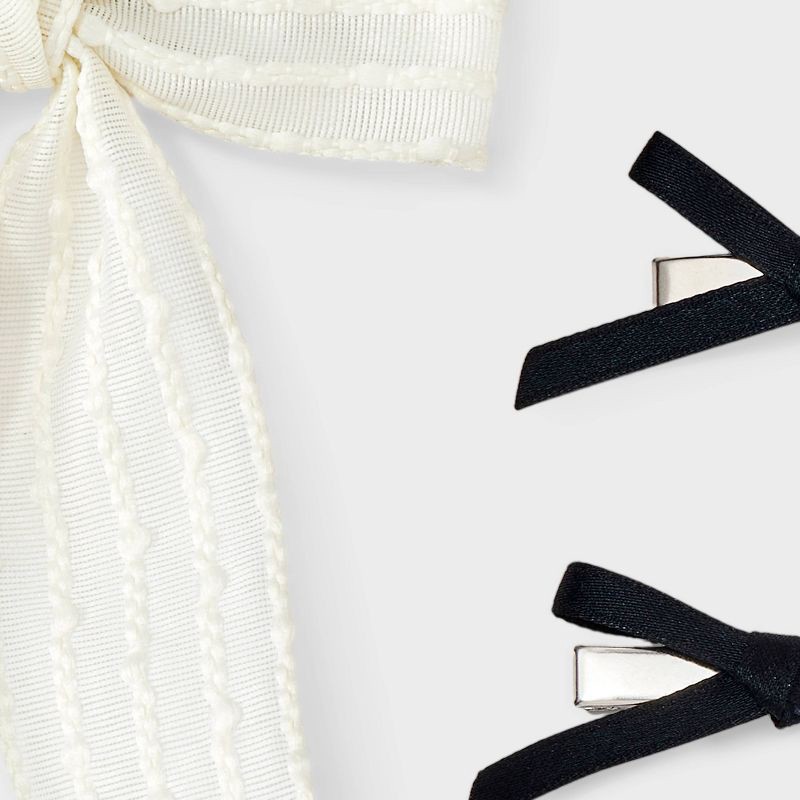 slide 3 of 3, Ivory Hair Bow with Salon Hair Clip Bows Set 3 pc - Wild Fable™ White/Black, 3 ct