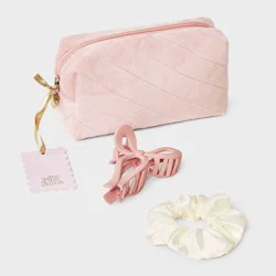 Fleece Pouch Hair Bow Claw Clip Satin Twister Spa Set - Wild Fable™ Ivory