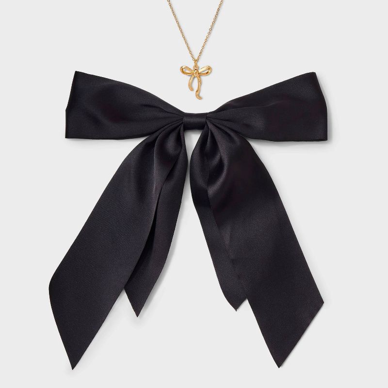 slide 2 of 4, Bow Hair Clip and Necklace with Bow Charm Set 2 pc - Wild Fable™ Black, 2 ct