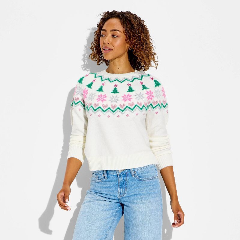 slide 2 of 3, 33 Degrees Women's Holiday Fair Isle Festive Graphic Sweater - XL, 1 ct