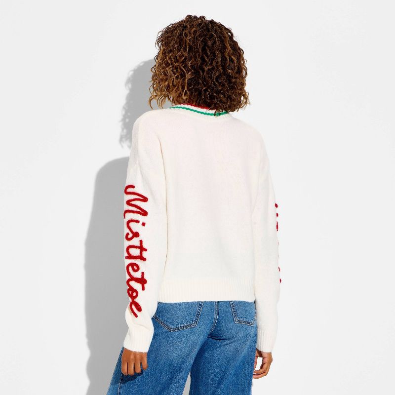 slide 3 of 3, 33 Degrees Women's Holiday Patchwork Festive Graphic Cardigan - Cream S, 1 ct