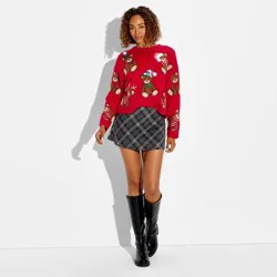 33 Degrees Women's Teddy Bear Print Festive Graphic Sweater - Red S