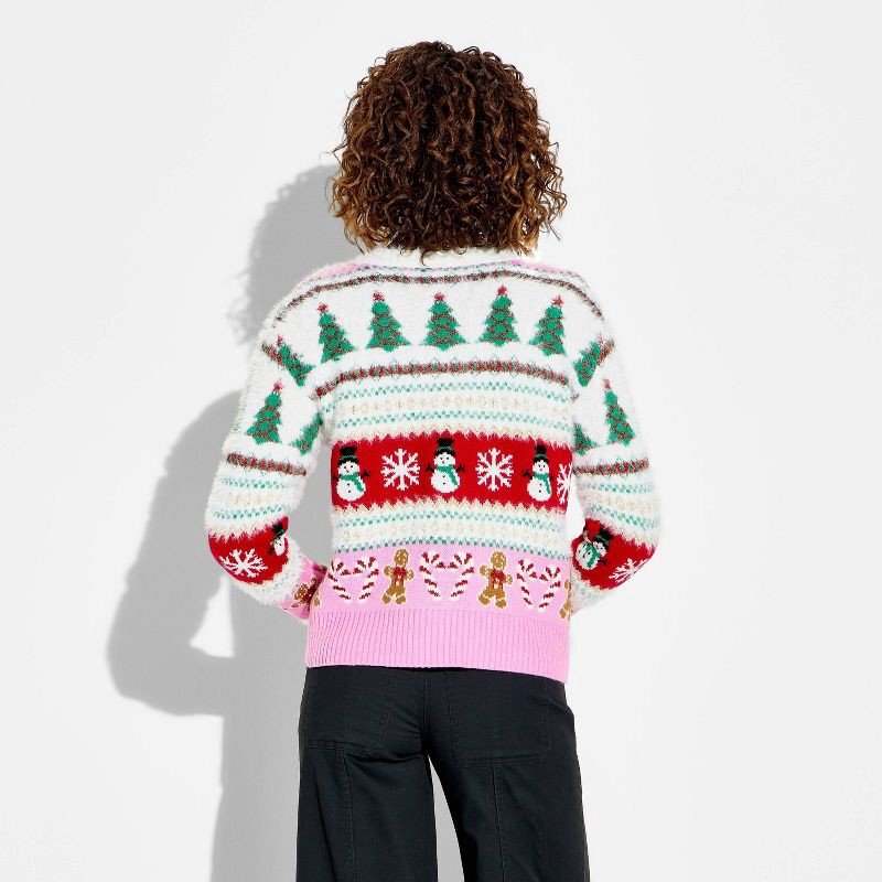 slide 3 of 3, 33 Degrees Women's Holiday Icons Festive Graphic Cardigan - Cream S, 1 ct