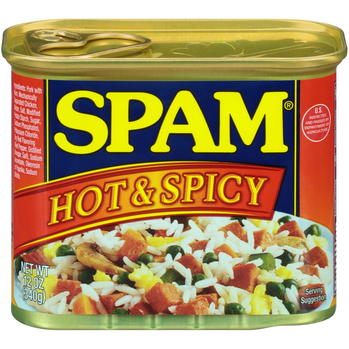 slide 1 of 9, SPAM Hot & Spicy Canned Meat 12 oz. Pull-Top Can, 12 oz