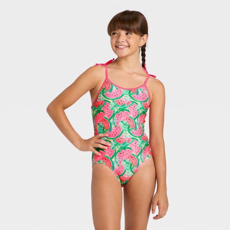 slide 1 of 3, Girls' Watermelon Toss One Piece Swimsuit - Cat & Jack™ Pink L, 1 ct