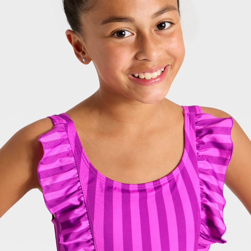 slide 3 of 3, Girls' Two Striped One Piece Swimsuit - Cat & Jack™ Purple M, 1 ct