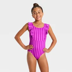 Girls' Two Striped One Piece Swimsuit - Cat & Jack™ Purple M