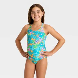 Girls' Tropical Oasis Floral One Piece Swimsuit - Cat & Jack™ Starry Yellow S