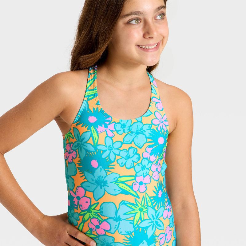 slide 3 of 3, Girls' Tropical Oasis Floral One Piece Swimsuit - Cat & Jack™ Starry Yellow XL, 1 ct