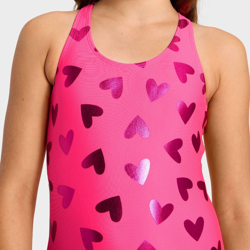 slide 3 of 3, Girls' Cutie Hearts One Piece Swimsuit - Cat & Jack™ Pink L, 1 ct