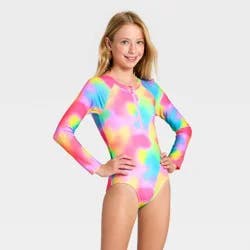 Girls' Long Sleeve Color Splash One Piece Swimsuit - Cat & Jack™ S