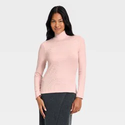 Women's Long Sleeve Ribbed Turtleneck Top - A New Day™ Pink M