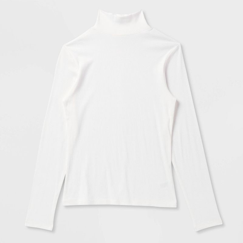 slide 4 of 4, Women's Long Sleeve Ribbed Turtleneck Top - A New Day™ White M, 1 ct