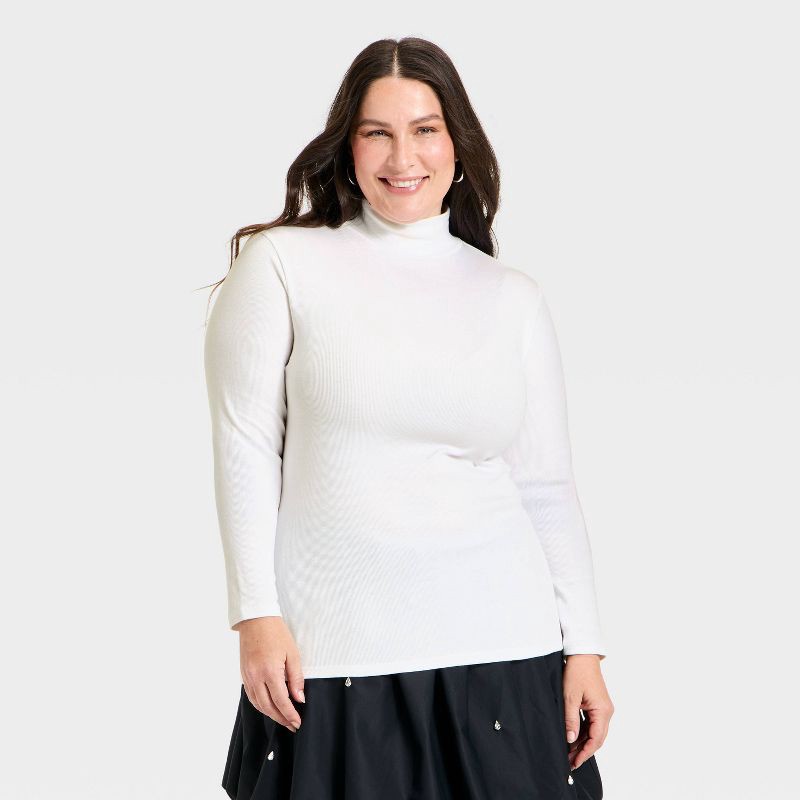 slide 1 of 3, Women's Long Sleeve Ribbed Turtleneck Top - A New Day™ White XXL, 1 ct