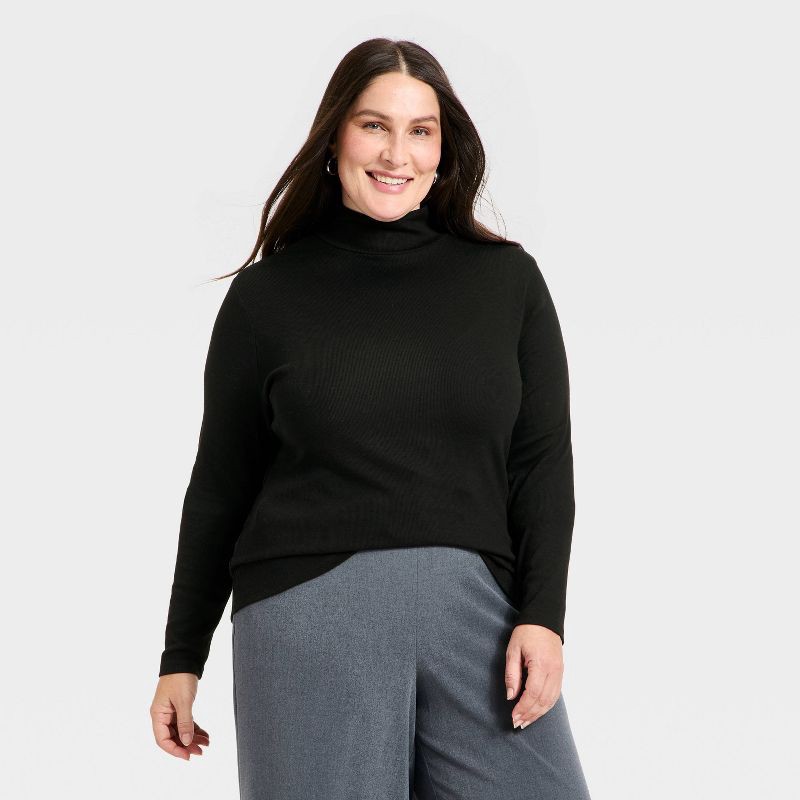 slide 1 of 3, Women's Long Sleeve Ribbed Turtleneck Top - A New Day™ Black XXL, 1 ct